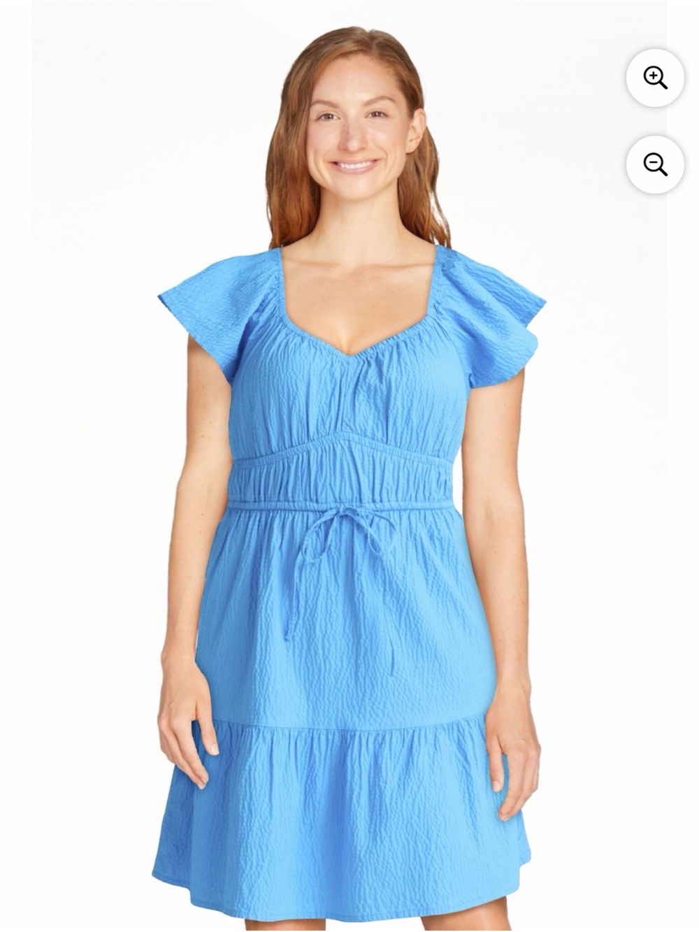 Time and Tru Light Blue Textured Midi Dress with flutter sleeves NWOT